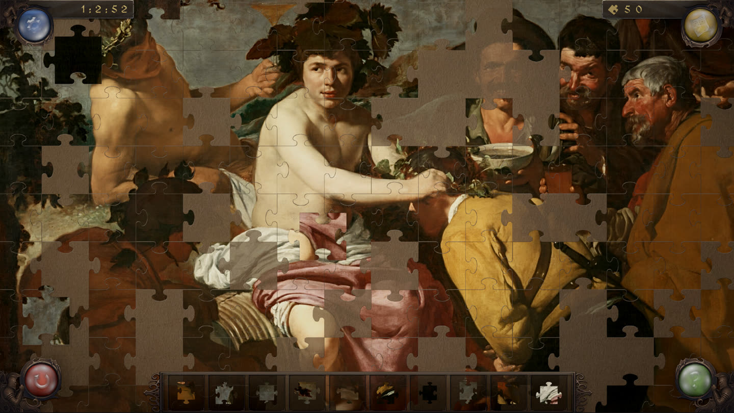 Retro Puzzles gameplay screenshot with a painting puzzle board
